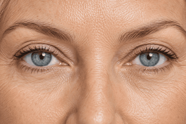 Healed lower eyelids natural blue gray eyes