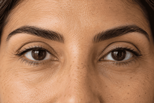 Olive toned eyes refined upper lids